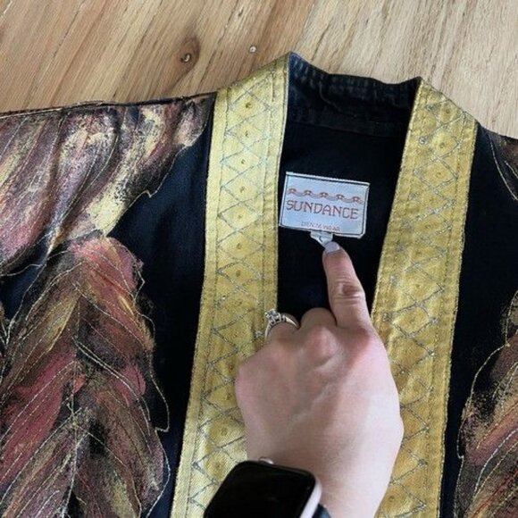 Vintage Sundance Black Denim Jean Handpainted 4 Piece‎ Set Crain Design Large - Picture 4 of 10